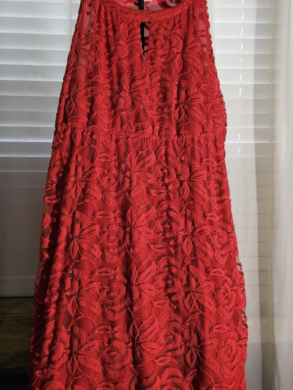 LOFT Red Floral Lace A-Line Dress